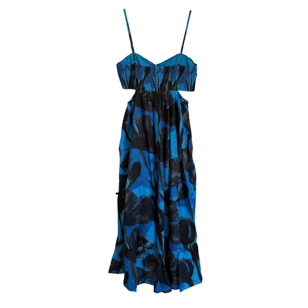 Hutch Blue Black Abstract Floral Cut-Out Midi Dress Tiered High-Low Cotton NWT - Picture 4 of 11